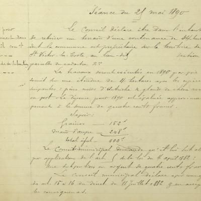 Délibération du CM de mai 1890